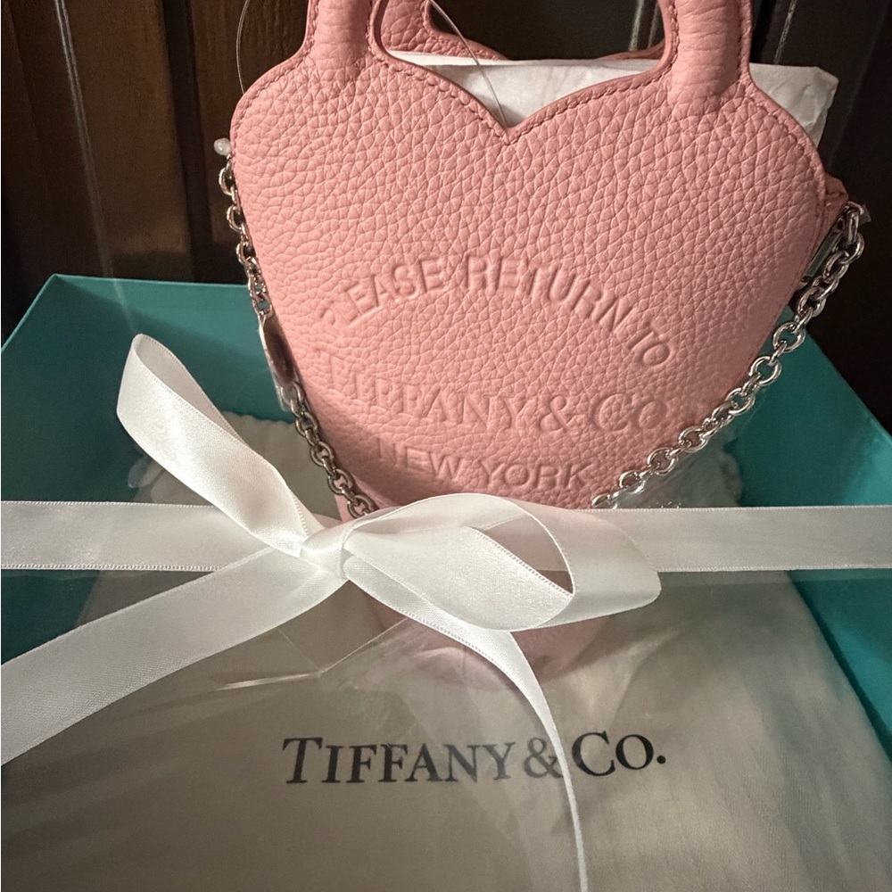 Tiffany & Co. Pink Heart-Shaped Pebbled Leather Mini Bag with Silver Chain